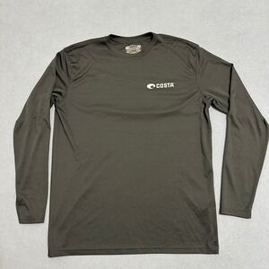 Costa Flag Graphic Performance T-Shirt Crew-Neck Long Sleeves Gray Mens Size L